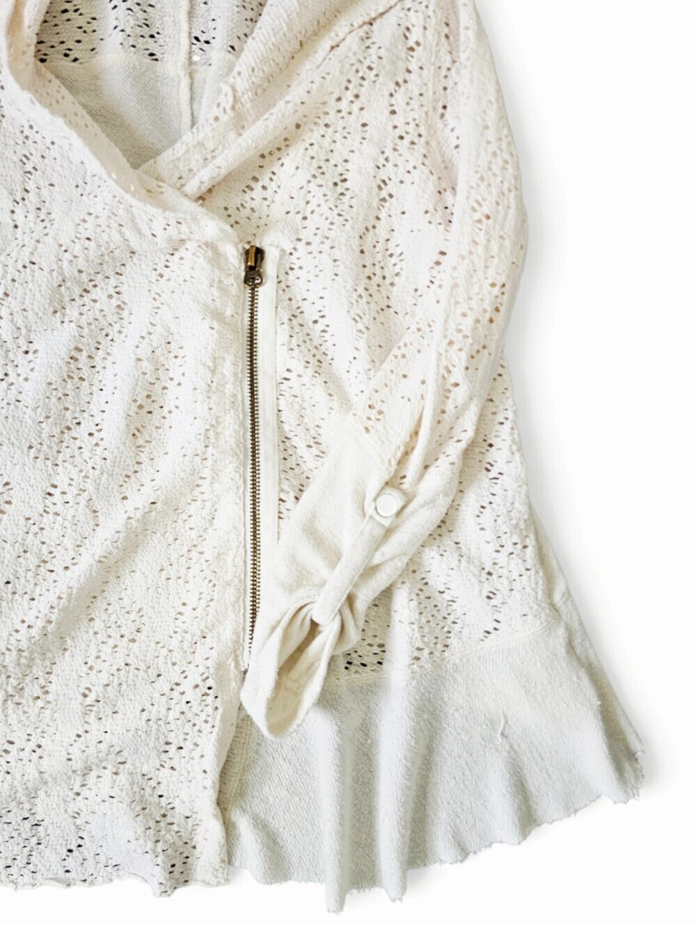 Free People Doily Hooded Cardigan Ivory Open Knit Boho Jacket, Size S - Picture 7 of 11